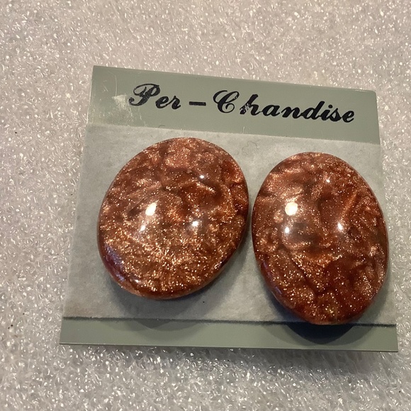 Vintage Button Clip On Earrings MOP - Agate- Sunstone Mixed Lot of 3 - Picture 8 of 12